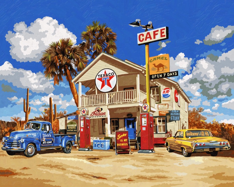 Gas Station — Illustration von Walter Pepperle, Frankfurt am Main